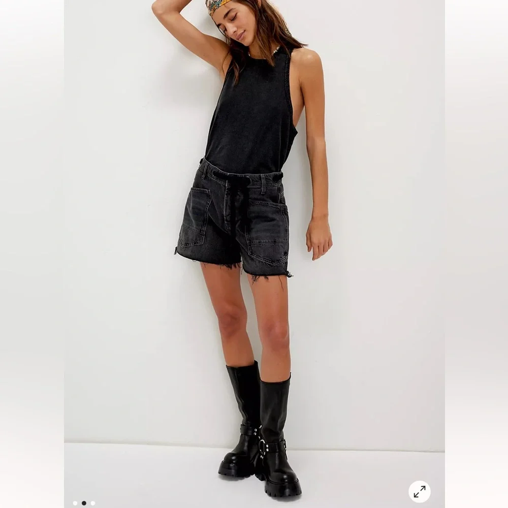 Women’s Black Denim Drawstring Shorts